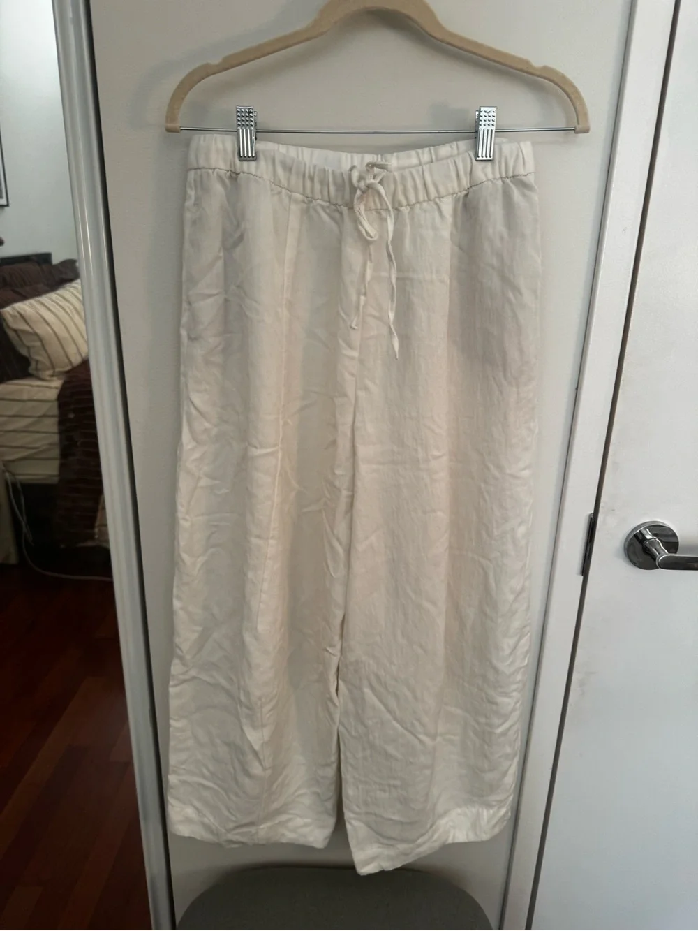 Zara‎ ZW Collection Lyocell Barrel Pant Oyster White Mid-Rise Size M